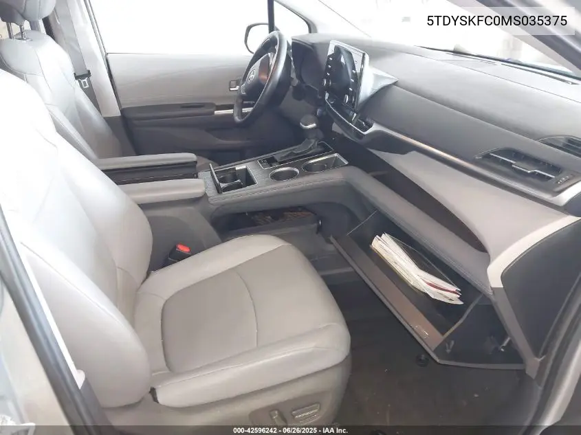 2021 Toyota Sienna Xle VIN: 5TDYSKFC0MS035375 Lot: 42596242