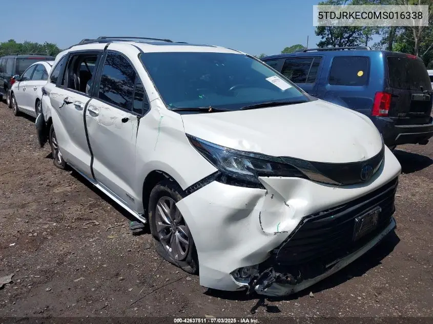 2021 Toyota Sienna Xle VIN: 5TDJRKEC0MS016338 Lot: 42637511