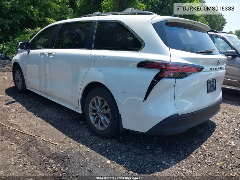 2021 Toyota Sienna Xle VIN: 5TDJRKEC0MS016338 Lot: 42637511