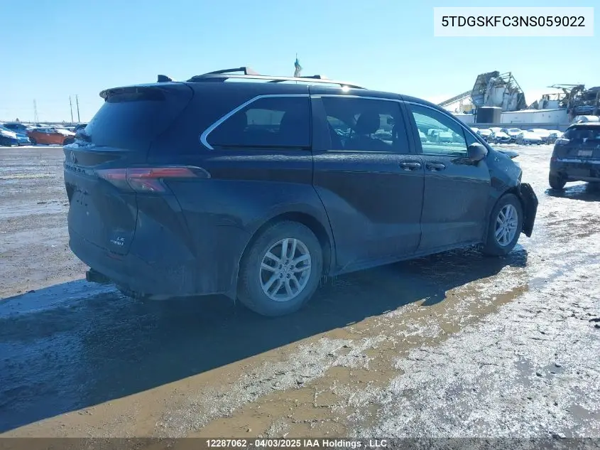 2022 Toyota Sienna Le/Xle/Xse/Limited/Platinum VIN: 5TDGSKFC3NS059022 Lot: 12287062