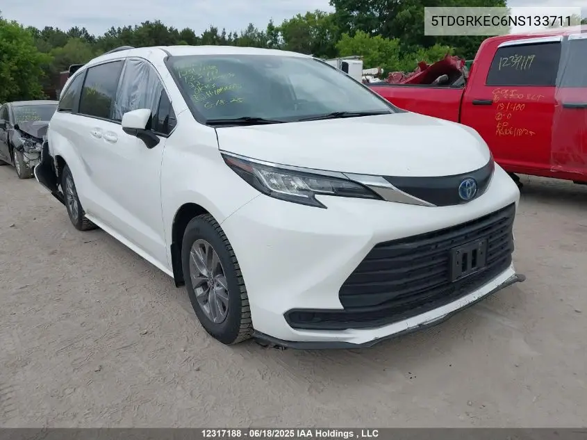 2022 Toyota Sienna VIN: 5TDGRKEC6NS133711 Lot: 12317188