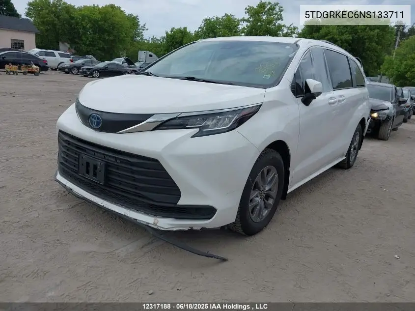 2022 Toyota Sienna VIN: 5TDGRKEC6NS133711 Lot: 12317188