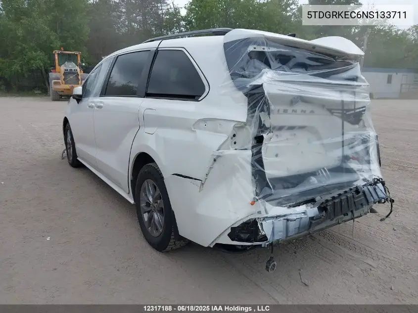2022 Toyota Sienna VIN: 5TDGRKEC6NS133711 Lot: 12317188