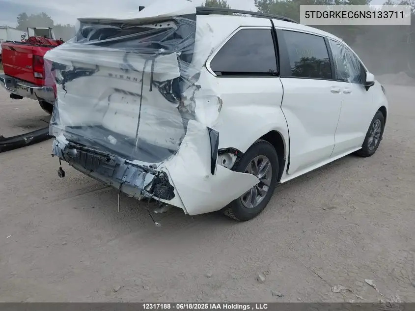 2022 Toyota Sienna VIN: 5TDGRKEC6NS133711 Lot: 12317188