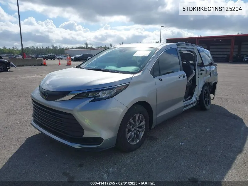 2022 Toyota Sienna Le VIN: 5TDKRKEC1NS125204 Lot: 41417245