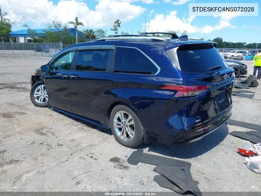 2022 Toyota Sienna Platinum VIN: 5TDESKFC4NS072028 Lot: 42264642