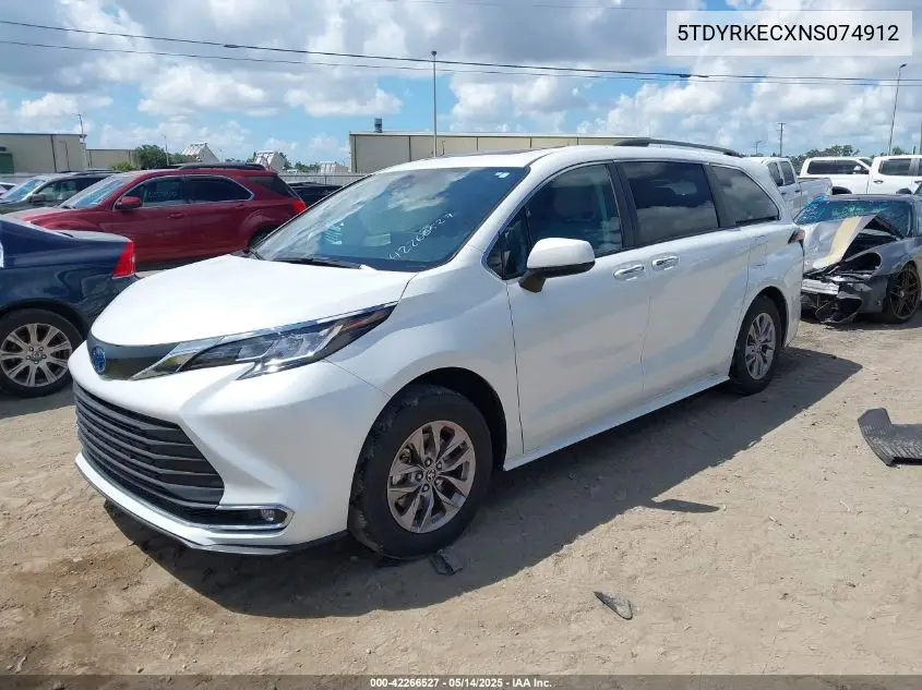 2022 Toyota Sienna Xle VIN: 5TDYRKECXNS074912 Lot: 42266527