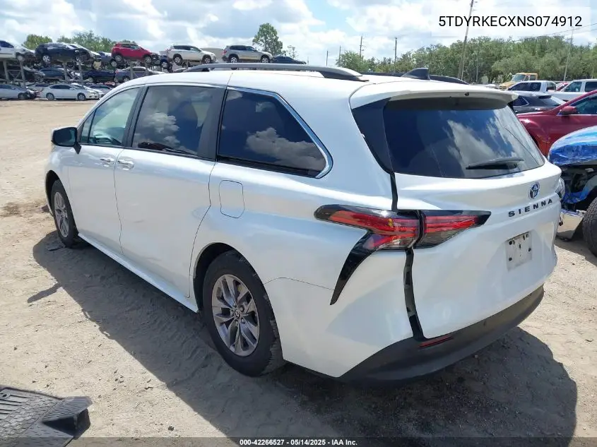 2022 Toyota Sienna Xle VIN: 5TDYRKECXNS074912 Lot: 42266527