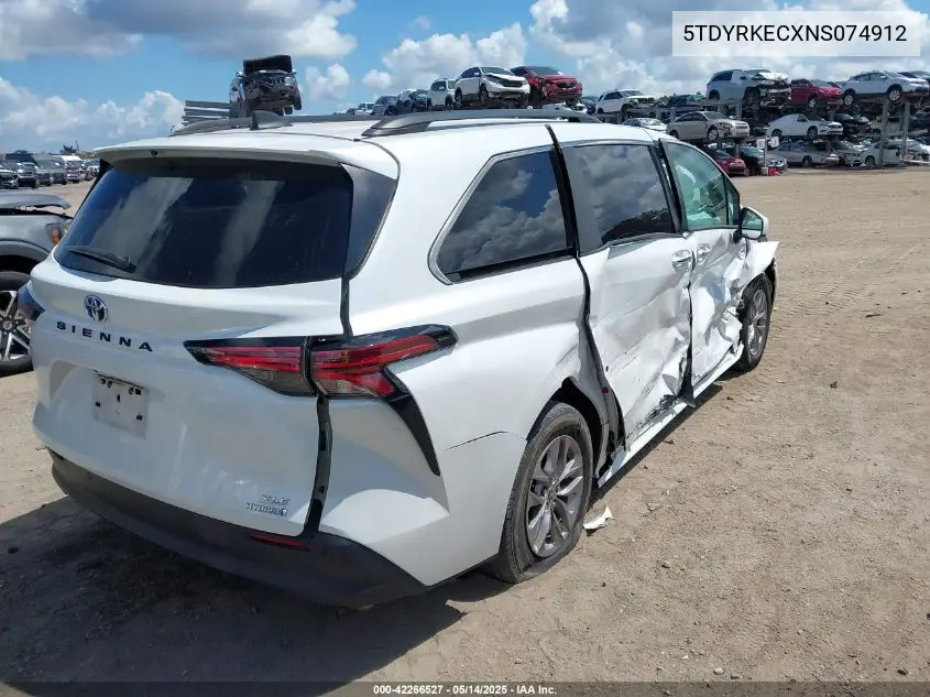 2022 Toyota Sienna Xle VIN: 5TDYRKECXNS074912 Lot: 42266527