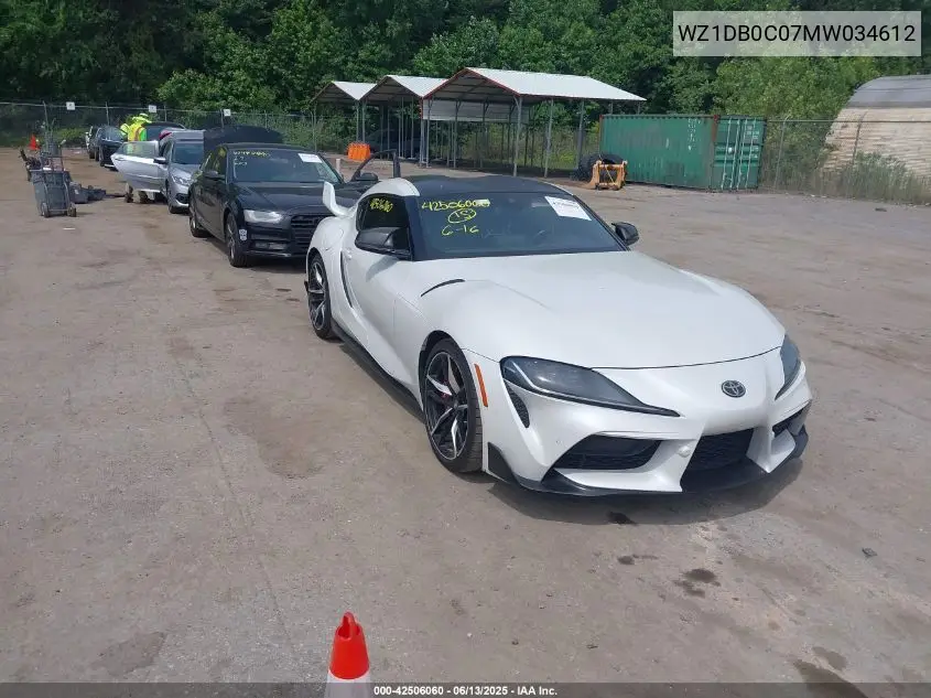 2021 Toyota Gr Supra 3.0 VIN: WZ1DB0C07MW034612 Lot: 42506060