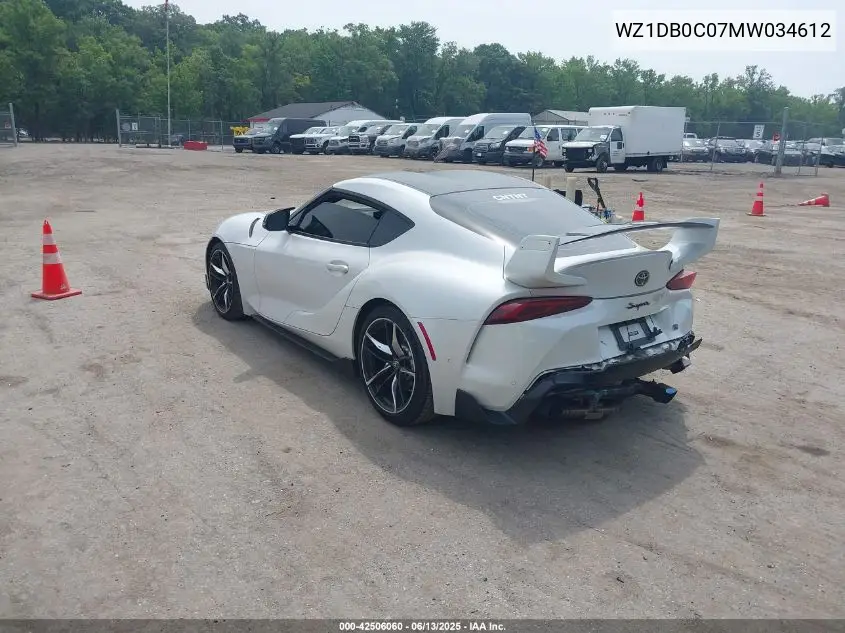 2021 Toyota Gr Supra 3.0 VIN: WZ1DB0C07MW034612 Lot: 42506060