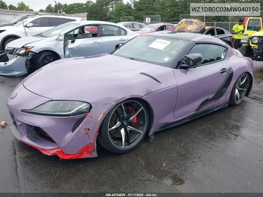 2021 Toyota Gr Supra 3.0 Premium VIN: WZ1DB0C03MW040150 Lot: 42704929