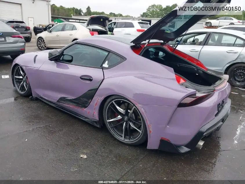 2021 Toyota Gr Supra 3.0 Premium VIN: WZ1DB0C03MW040150 Lot: 42704929