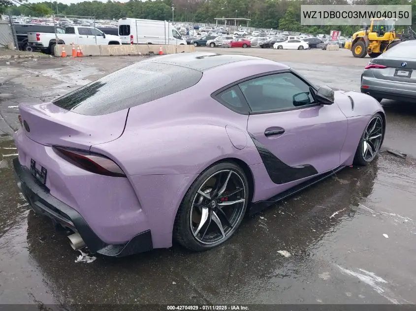 2021 Toyota Gr Supra 3.0 Premium VIN: WZ1DB0C03MW040150 Lot: 42704929