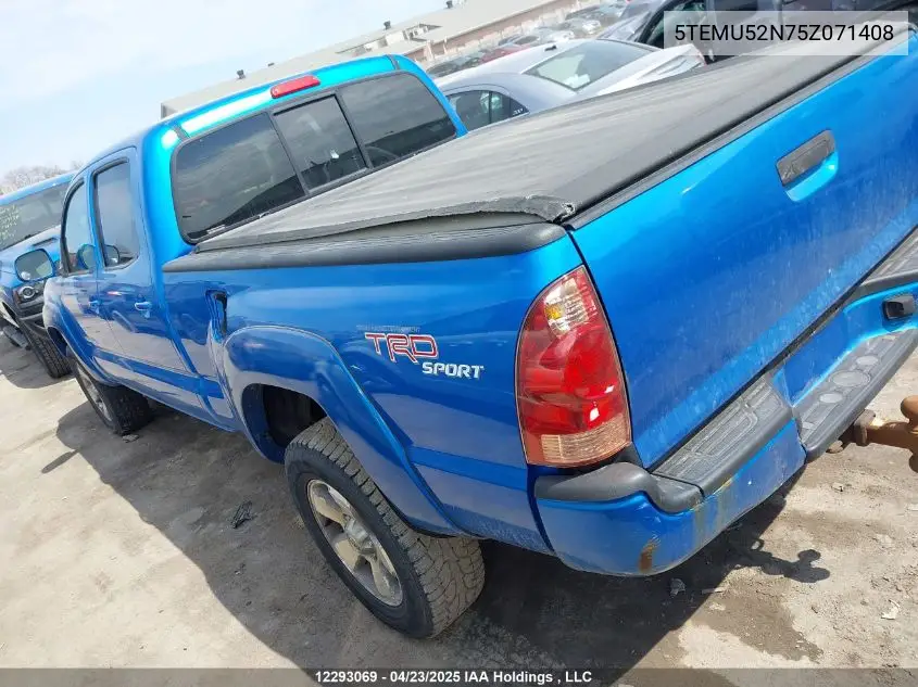 2003 Toyota Tacoma VIN: 5TEMU52N75Z071408 Lot: 12293069