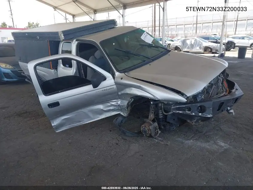 2003 Toyota Tacoma Base V6 VIN: 5TEWN72N33Z200033 Lot: 42593930