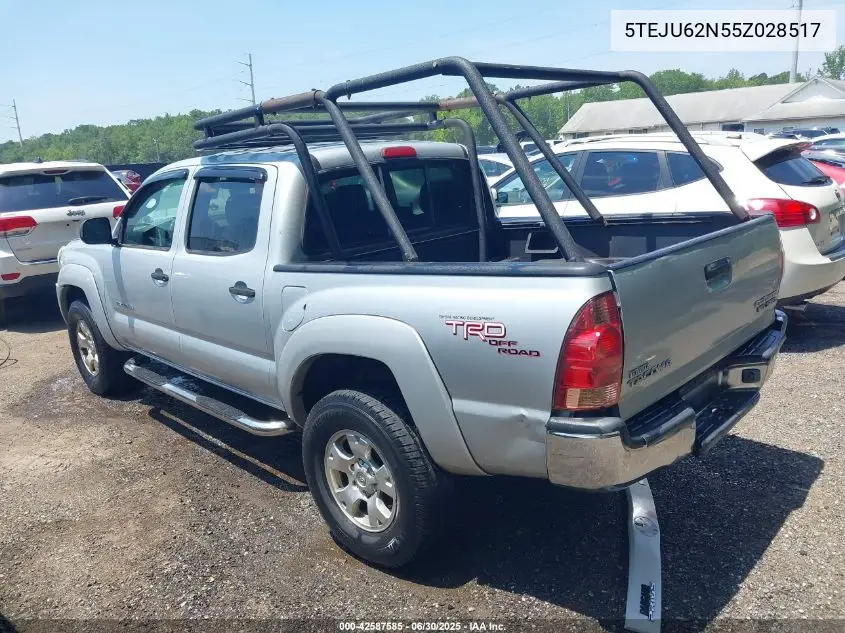 2005 Toyota Tacoma Prerunner V6 VIN: 5TEJU62N55Z028517 Lot: 42587585