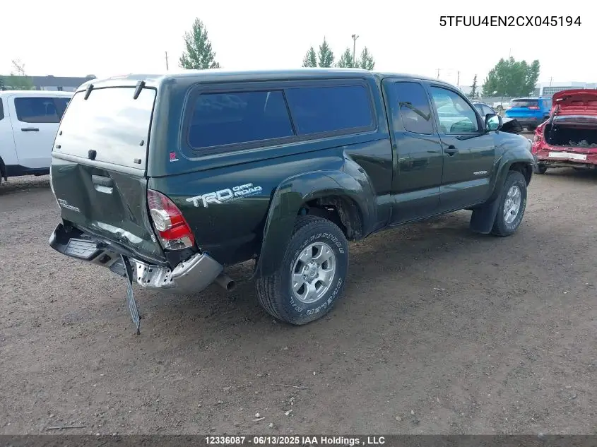 2012 Toyota Tacoma VIN: 5TFUU4EN2CX045194 Lot: 12336087