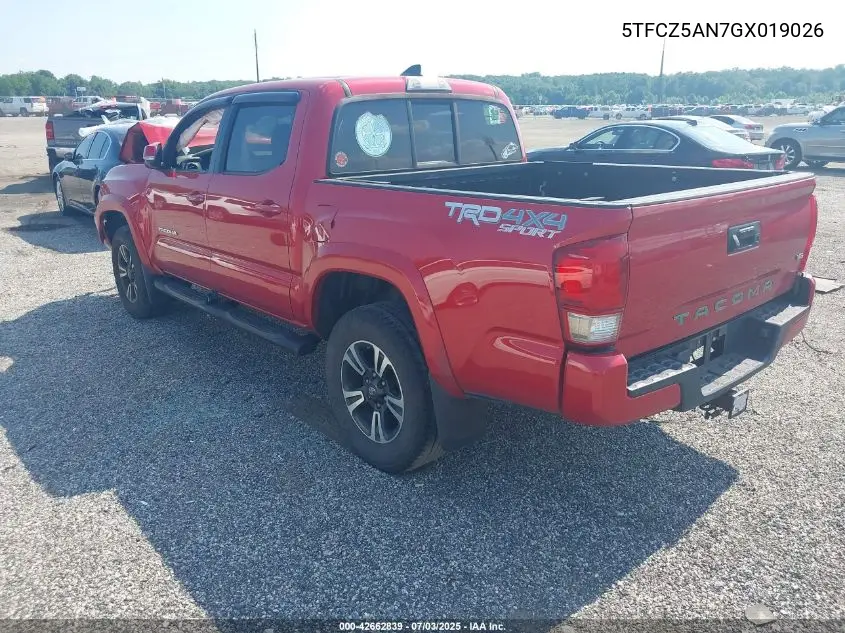2016 Toyota Tacoma Trd Sport VIN: 5TFCZ5AN7GX019026 Lot: 42662839