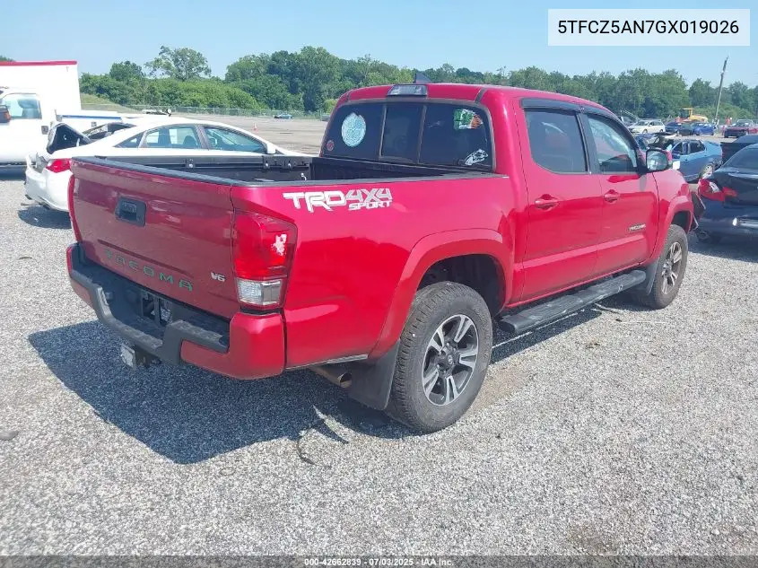 2016 Toyota Tacoma Trd Sport VIN: 5TFCZ5AN7GX019026 Lot: 42662839