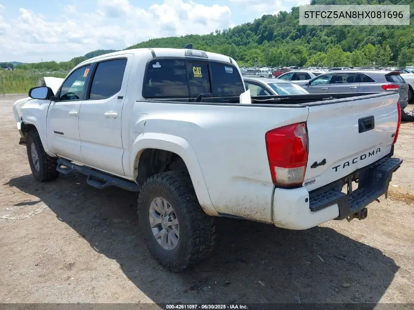 2017 Toyota Tacoma Dbl Cab/Sr/Trdspt/Or/Pro VIN: 5TFCZ5AN8HX081696 Lot: 42611097