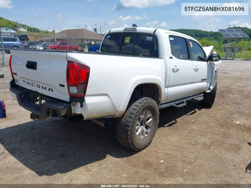 2017 Toyota Tacoma Dbl Cab/Sr/Trdspt/Or/Pro VIN: 5TFCZ5AN8HX081696 Lot: 42611097