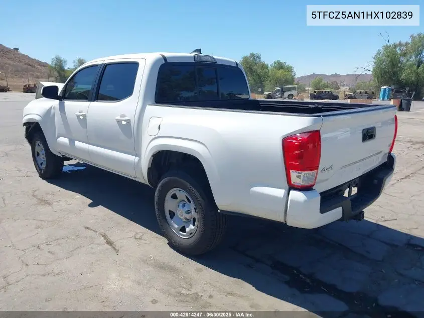 2017 Toyota Tacoma Dbl Cab/Sr/Trdspt/Or/Pro VIN: 5TFCZ5AN1HX102839 Lot: 42614247