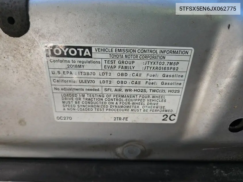 2018 Toyota Tacoma Access Cab/Sr/Sr5 VIN: 5TFSX5EN6JX062775 Lot: 42666688
