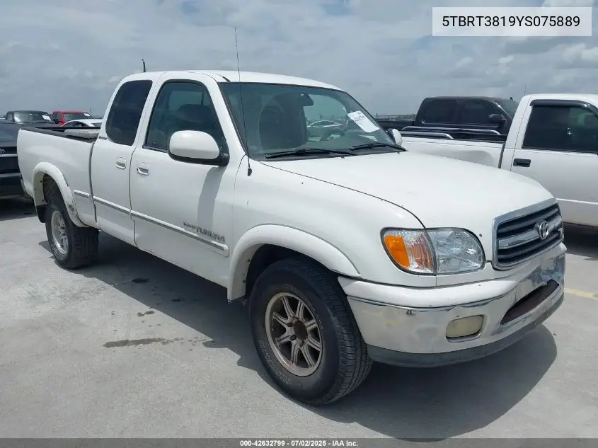 2000 Toyota Tundra Ltd V8 VIN: 5TBRT3819YS075889 Lot: 42632799