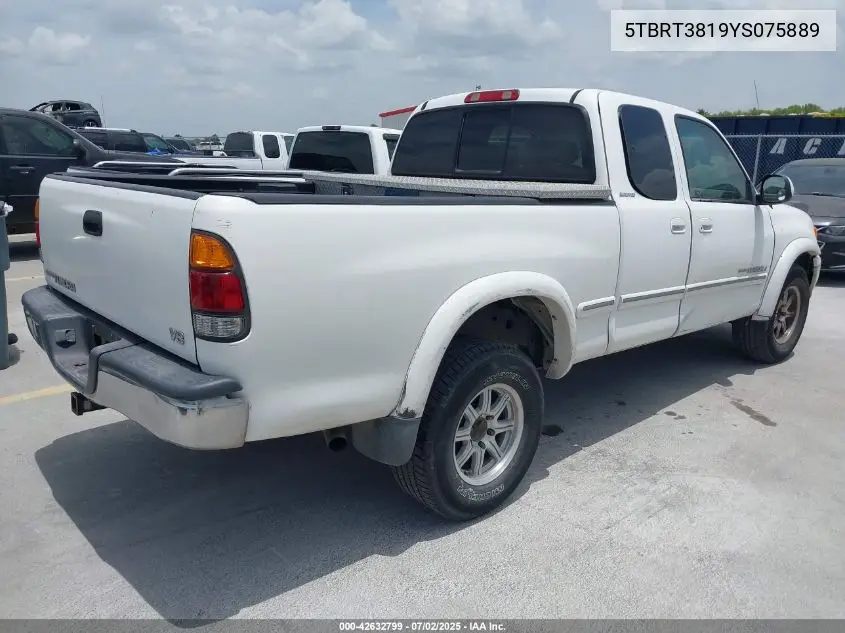 2000 Toyota Tundra Ltd V8 VIN: 5TBRT3819YS075889 Lot: 42632799