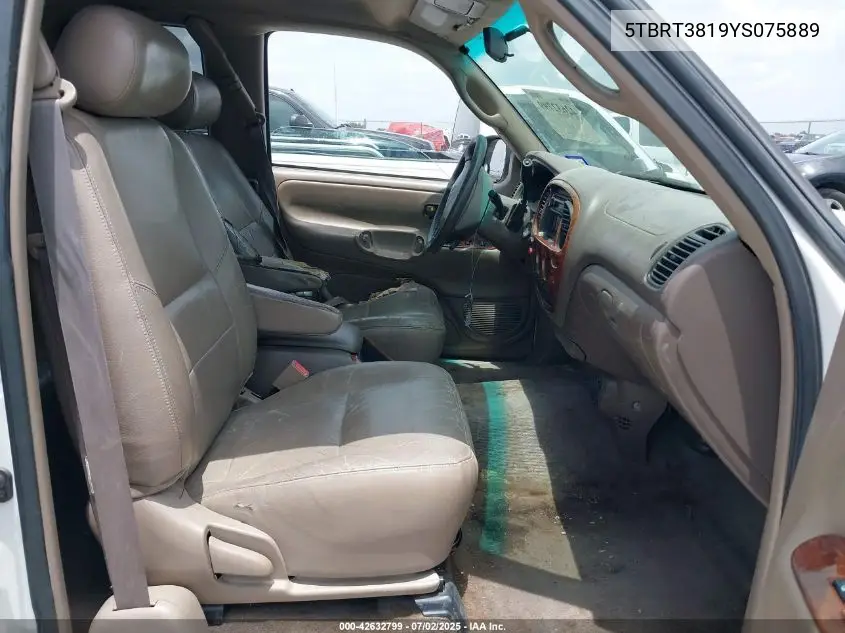 2000 Toyota Tundra Ltd V8 VIN: 5TBRT3819YS075889 Lot: 42632799