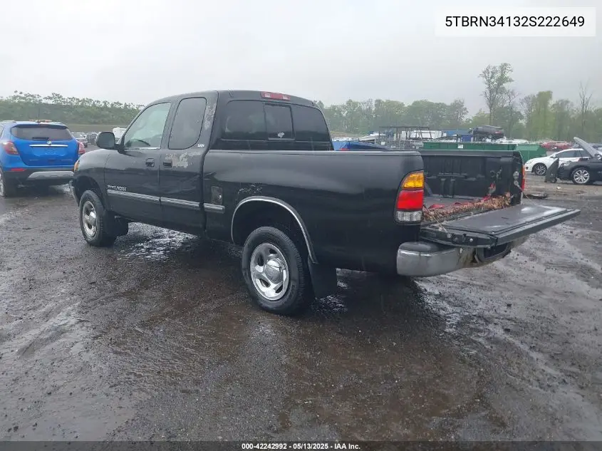 2002 Toyota Tundra Sr5 VIN: 5TBRN34132S222649 Lot: 42242992