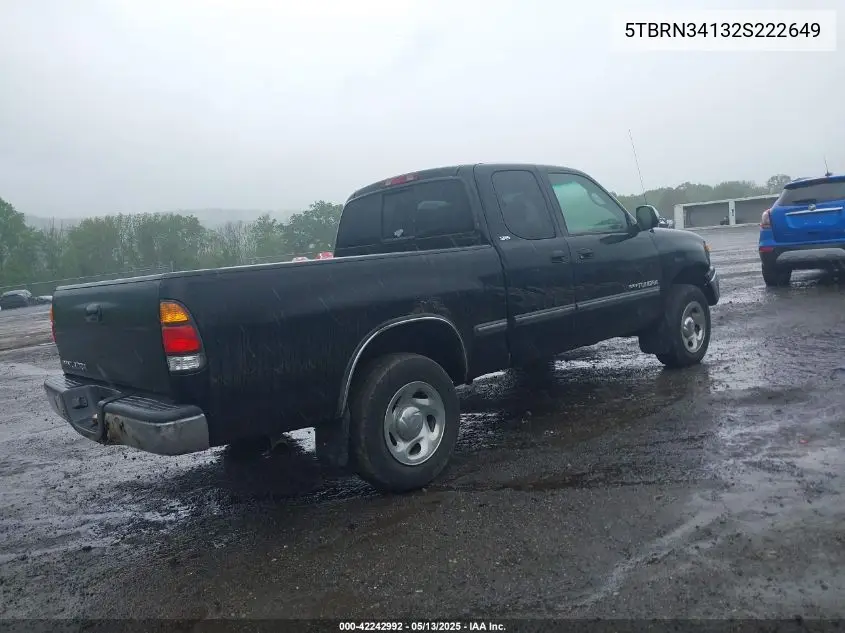 2002 Toyota Tundra Sr5 VIN: 5TBRN34132S222649 Lot: 42242992