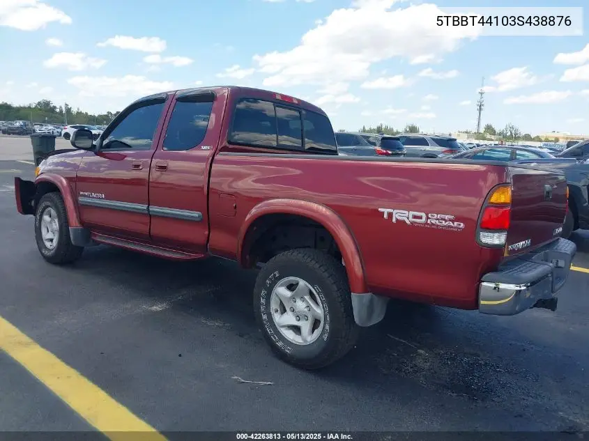 2003 Toyota Tundra Sr5 V8 VIN: 5TBBT44103S438876 Lot: 42263813