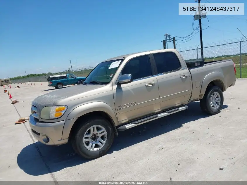 2004 Toyota Tundra Sr5 V8 VIN: 5TBET34124S437317 Lot: 42255393