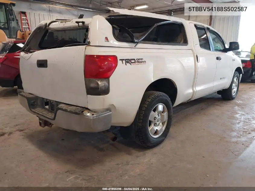 2008 Toyota Tundra Sr5 5.7L V8 VIN: 5TBBV54188S502587 Lot: 41955396