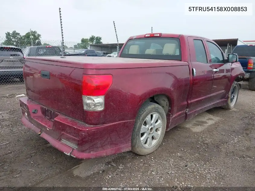 2008 Toyota Tundra Base V6 VIN: 5TFRU54158X008853 Lot: 42662742