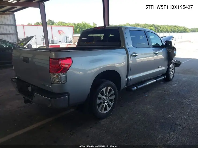 2011 Toyota Tundra Crewmax Limited VIN: 5TFHW5F11BX195437 Lot: 42634634
