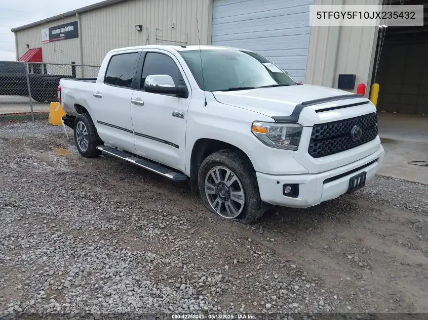 2018 Toyota Tundra Platinum 5.7L V8 VIN: 5TFGY5F10JX235432 Lot: 42258043