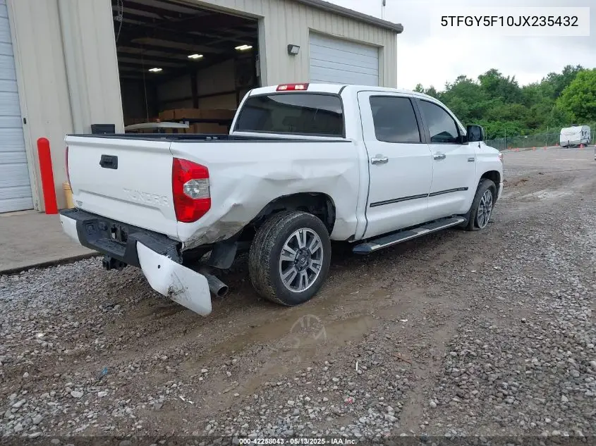 2018 Toyota Tundra Platinum 5.7L V8 VIN: 5TFGY5F10JX235432 Lot: 42258043