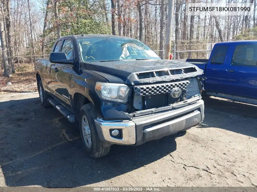 2019 Toyota Tundra Sr5 4.6L V8 VIN: 5TFUM5F18KX081990 Lot: 41857033