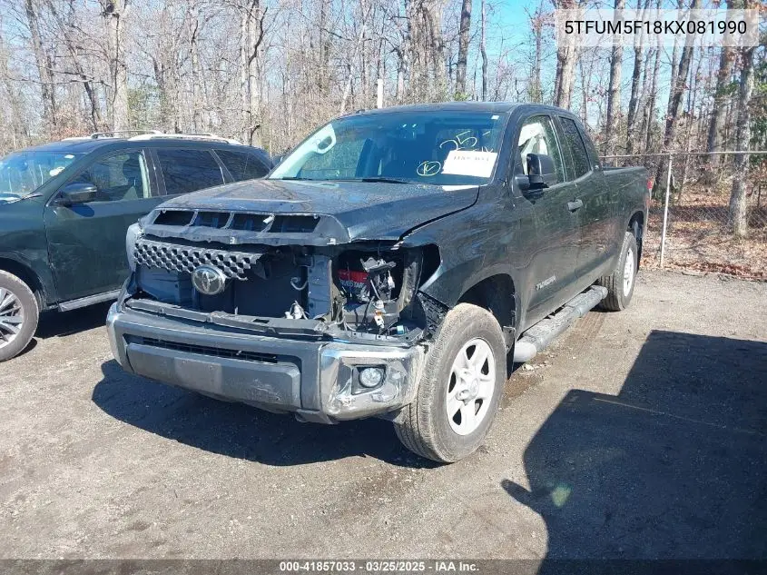 2019 Toyota Tundra Sr5 4.6L V8 VIN: 5TFUM5F18KX081990 Lot: 41857033