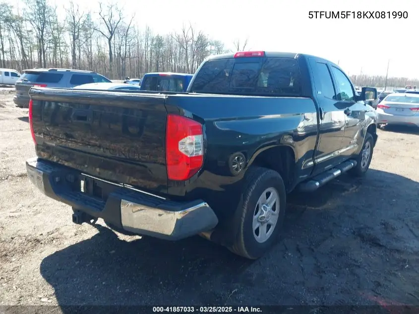 2019 Toyota Tundra Sr5 4.6L V8 VIN: 5TFUM5F18KX081990 Lot: 41857033