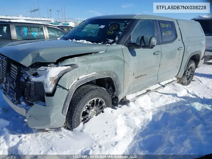 2022 Toyota Tundra VIN: 5TFLA5DB7NX038228 Lot: 12227857