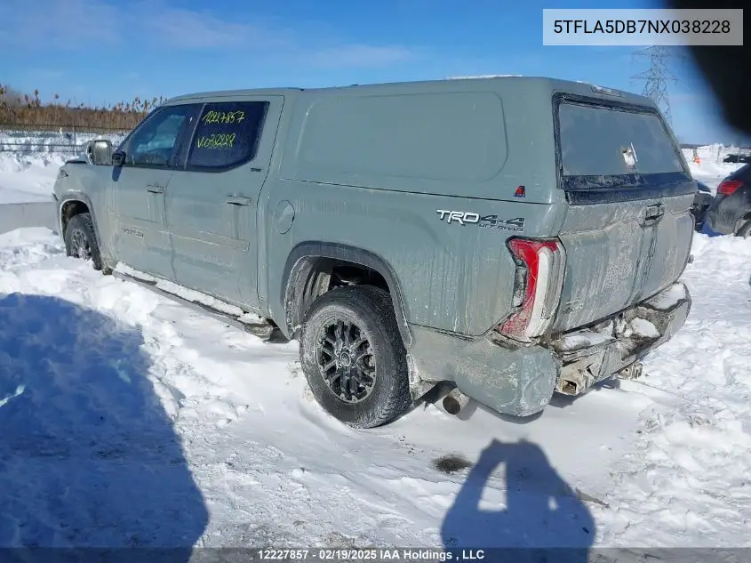 2022 Toyota Tundra VIN: 5TFLA5DB7NX038228 Lot: 12227857