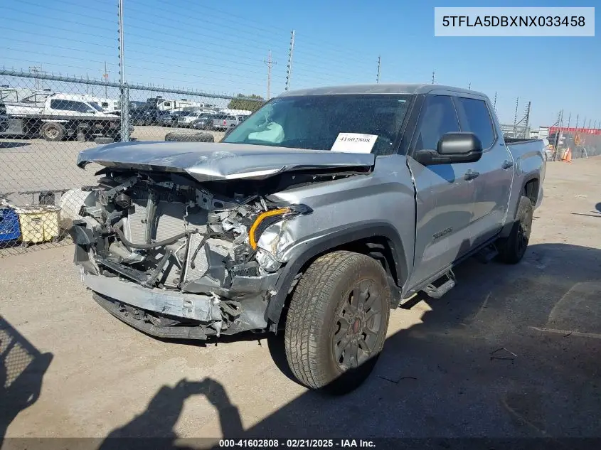 2022 Toyota Tundra Sr5 VIN: 5TFLA5DBXNX033458 Lot: 41602808