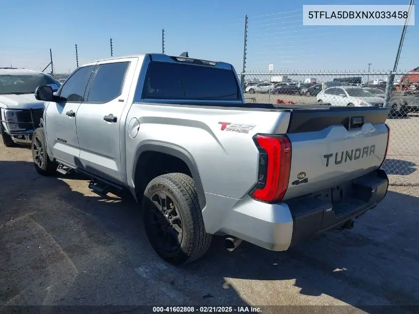 2022 Toyota Tundra Sr5 VIN: 5TFLA5DBXNX033458 Lot: 41602808