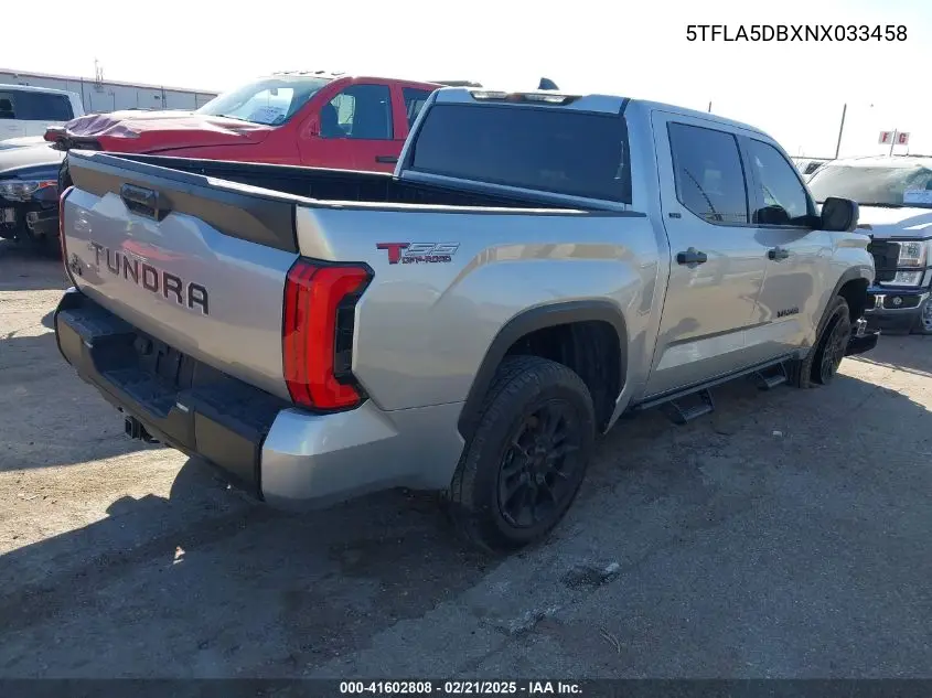 2022 Toyota Tundra Sr5 VIN: 5TFLA5DBXNX033458 Lot: 41602808