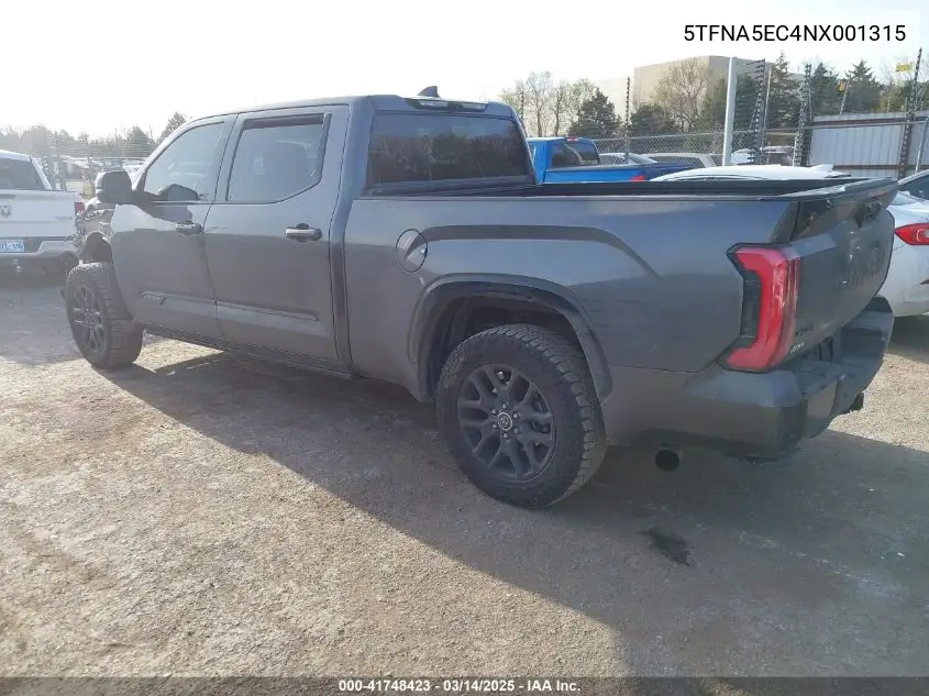 2022 Toyota Tundra Platinum VIN: 5TFNA5EC4NX001315 Lot: 41748423