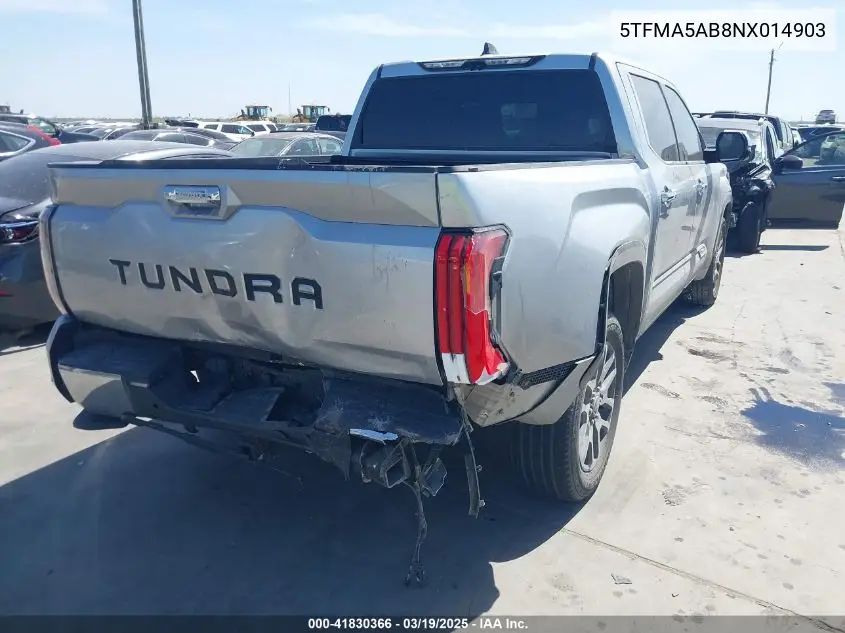 2022 Toyota Tundra 1794 Edition VIN: 5TFMA5AB8NX014903 Lot: 41830366